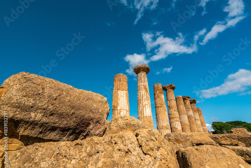 Ancient Greek Temples Against a Clear Sicilian Sky