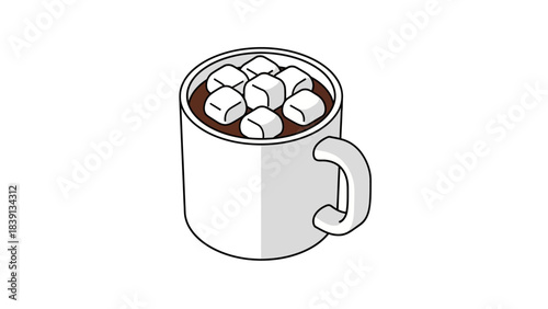 Isometric Hot Chocolate Mug with Marshmallows Beverage Vector