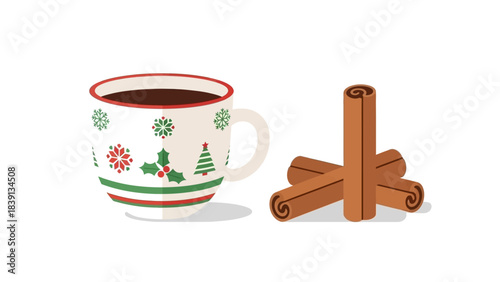 Cozy Winter Drink Christmas Coffee Cup and Spice Illustration
