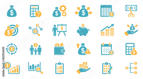 Collection of budget management icons in a modern style