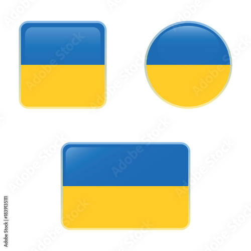 Ukraine glossy icons set, national flag of the Ukraine