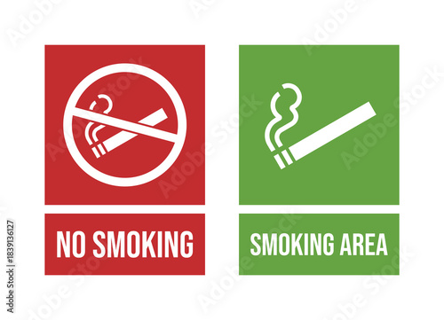 No smoking signboard set, smoking is prohibited, Designated smoking area