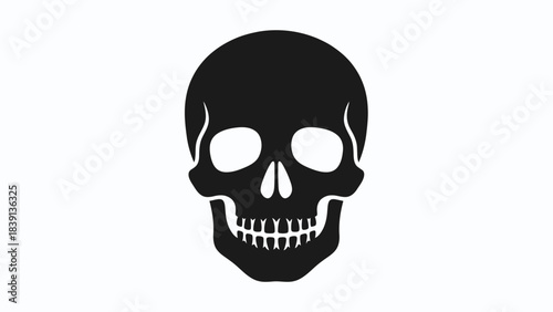 Skull Silhouette: Black Frontal View Illustration with Eye Sockets, Teeth, and Nasal Cavity for Hazard UI and Symbolic Visual Storytelling