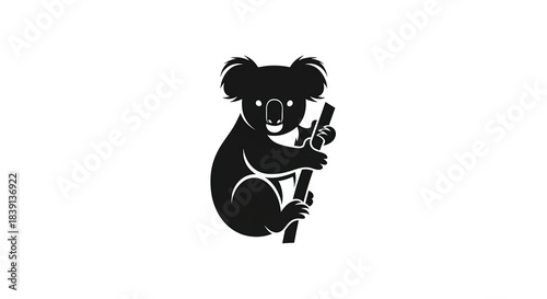 Cute Koala Bear Silhouette Holding a Bamboo Branch.