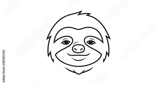 Cute Sloth Face Line Art Illustration on White Background.