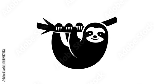 Cute sloth hanging on a tree branch vector icon.
