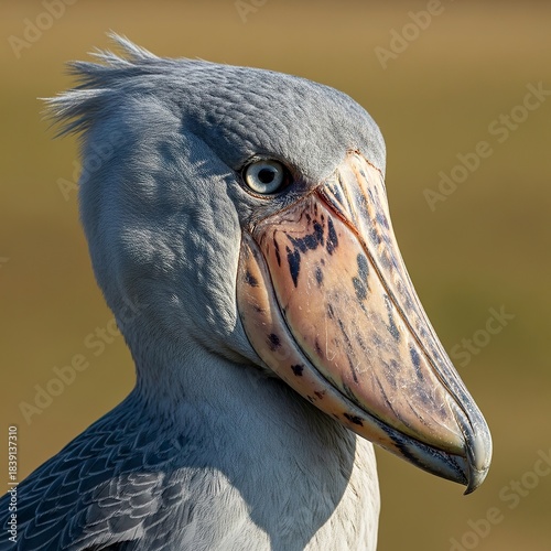 Close-up of a Shoebill Storks Head and Beak.