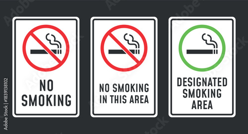 No smoking signboard set, smoking is prohibited, Designated smoking area