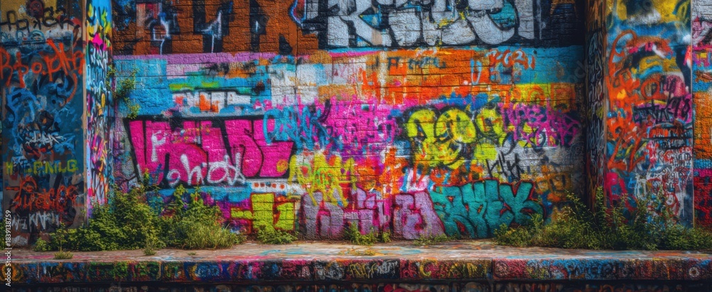 Obraz premium The vibrant urban graffiti wall art highlights eclectic street culture.