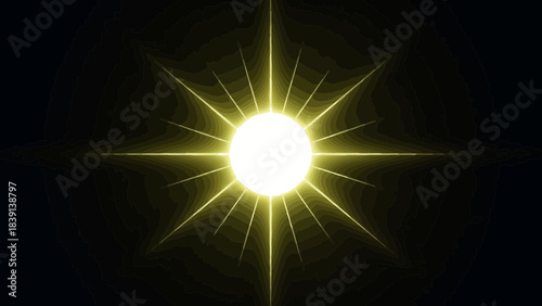 Bright Yellow Sun Radiating Light Rays on Dark Background Abstract Digital Illustration Symbolizing Energy