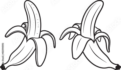 Two peeled bananas illustration in black and white