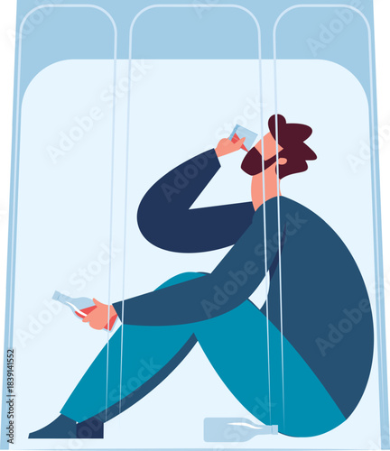 Alcohol addiction trapping man in confinement