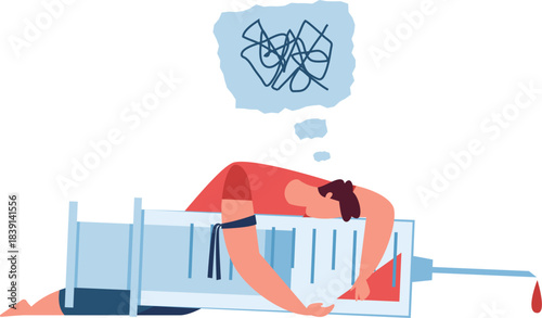 Person suffering drug addiction with messy thoughts