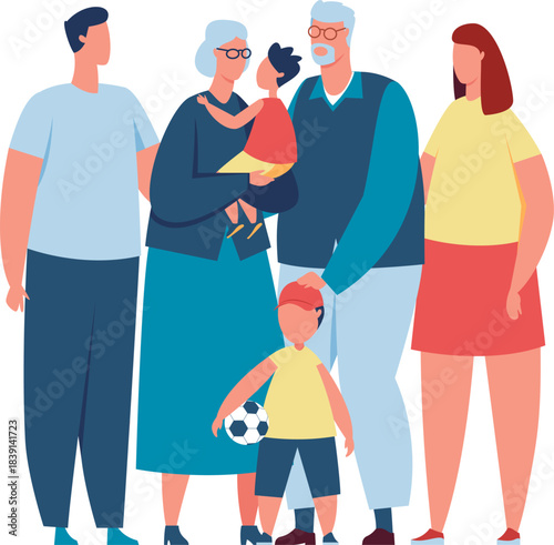 Family group standing showing different generations and relationships