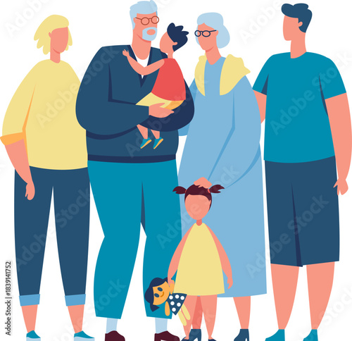 Multi generational family members standing together representing togetherness