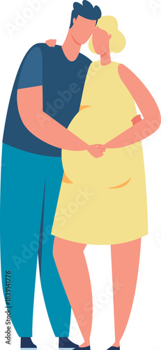 Expecting couple embracing, anticipating arrival of baby