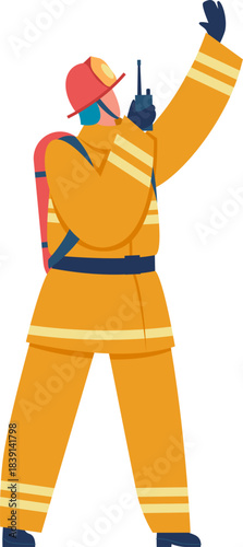 Firefighter communicating and directing during emergency operation