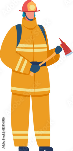 Firefighter standing holding axe providing rescue services