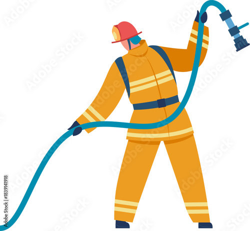 Firefighter holding fire hose ready for action