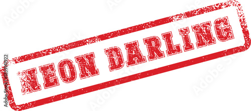 Old fashioned NEON DARLING phrase embossed on a rectangular rubber mark with grunge details