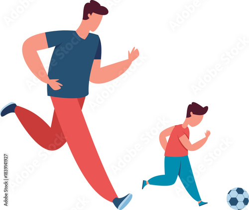 Father and son playing soccer ball together