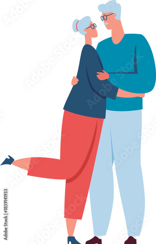 Senior couple hugging with love and affection