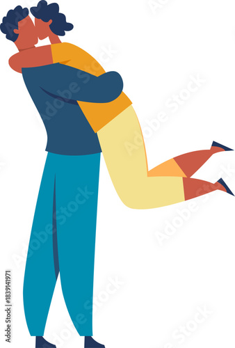 Happy couple embracing and kissing, showing affection