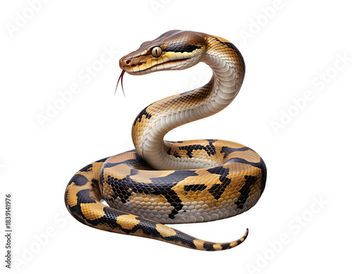 Coiled Python Snake in a Clean Isolated Cutout for Wildlife, Nature, and Exotic Reptile Designs
