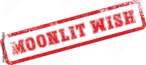 Traditional style MOONLIT WISE phrase embossed on a rectangular rubber seal with grunge details