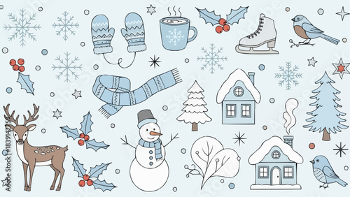 Winter Wonderland Collection of Festive Elements and Animals.
