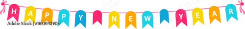 Happy New Year colorful bunting banner hanging decoration