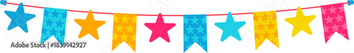 Colorful star flags hanging on string celebrating party