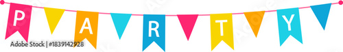 Colorful party bunting spelling word party celebration