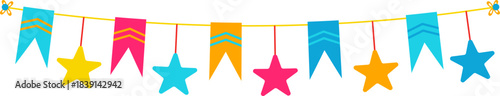 Colorful party pennant string with stars and flags