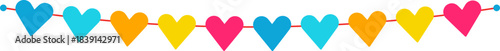 Colorful heart shapes decorating party bunting banner