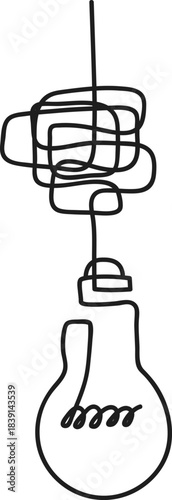 Continuous line drawing untangling to a light bulb idea