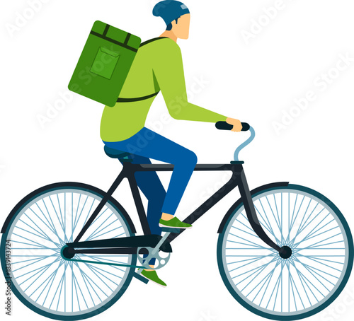 Delivery man riding bicycle transporting food or parcel