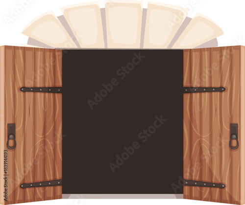 Open wooden door revealing dark mysterious portal