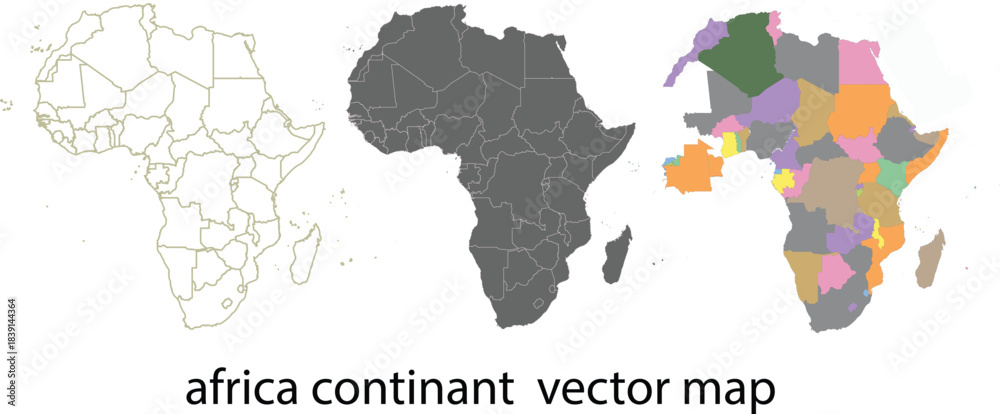 Obraz premium A detailed, high-quality Africa continent vector map, built with precise country borders and a clean, minimalist outline — perfect for design, education, research, or travel-themed projects.