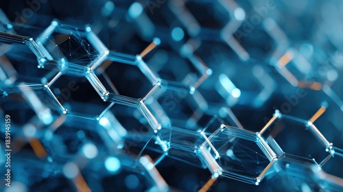 close-up, abstract concept of smart building materials, glowing interconnected translucent panels self-assembling, clean and precise details, vibrant blue and white light