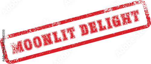 Red grunge rubber stamp with Moonlit Delight text on a clean white surface