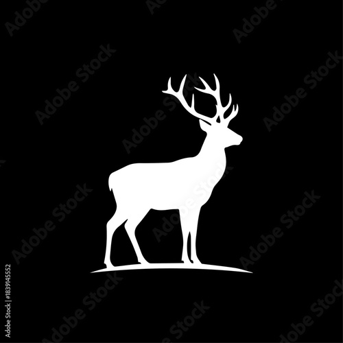 Deer silhouette vector illustration in forest with antlers