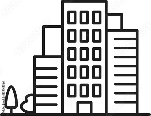 City buildings line art icon representing urban business district