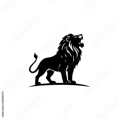 Black and white lion vector illustration on dark background