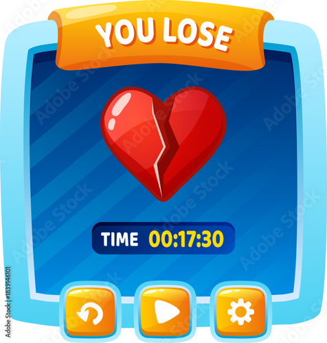 Gaming screen displaying game over and heartbreak message