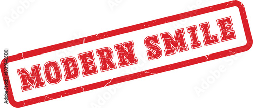 Modern Smile red grunge rubber stamp mark with distressed texture on clean surface