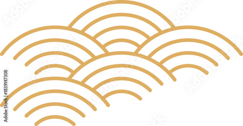 Golden line art forming a repeating Japanese seigaiha wave pattern