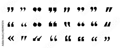 Set of quote mark. Quotes icon vector set. Quotemarks outline, speech marks, inverted commas or talking marks collection. Talk bubble speech icon. Black quotes icon. Vector illustration
