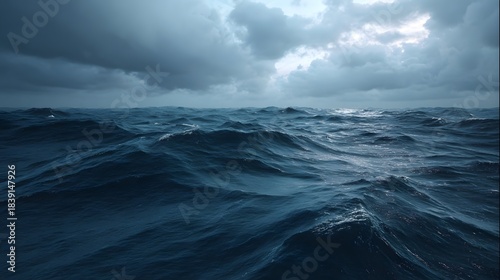 Dark stormy ocean waves under a dramatic overcast sky showing nature s raw power