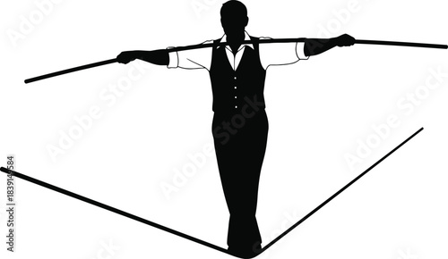 Tightrope walker balance performance silhouette vector art